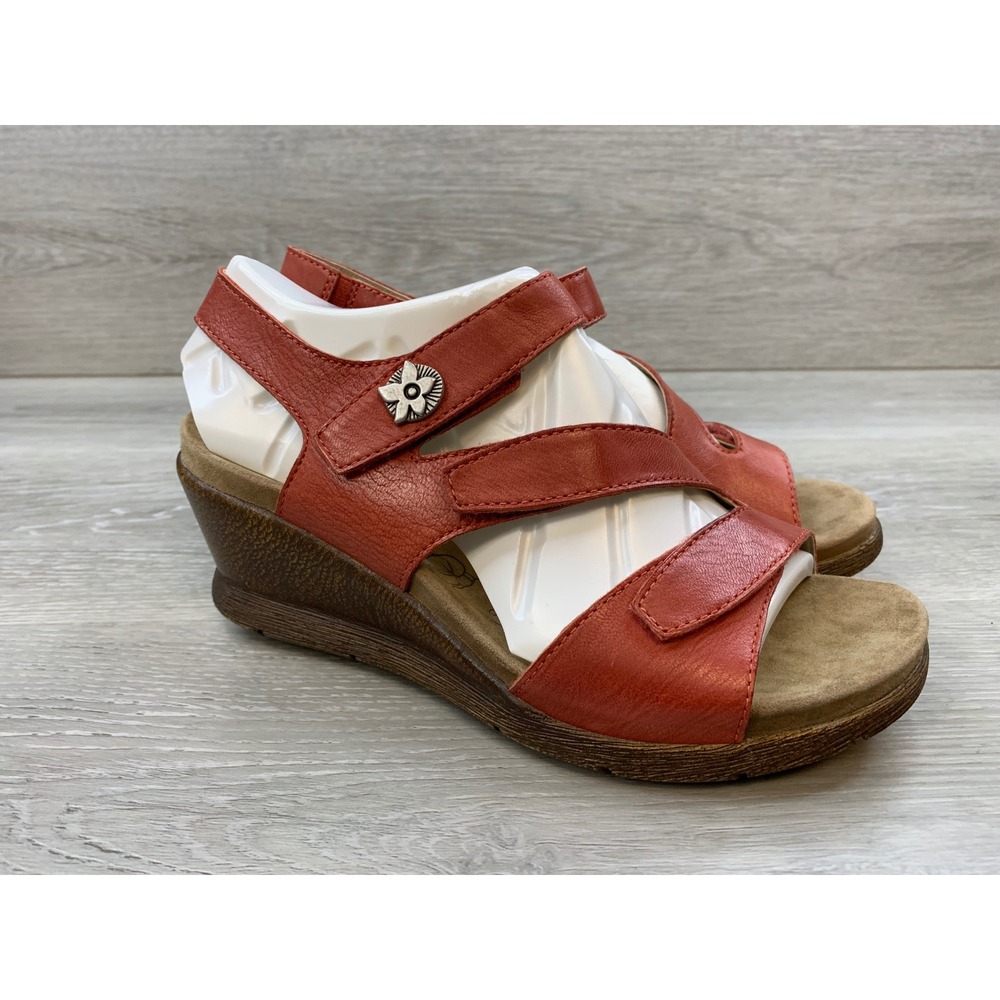 Romika Nevis Women's Red Leather Wedge Sandals 5.5 Casual Comfort Shoes